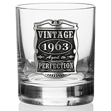 English Pewter Company Vintage Years 1963 60th Birthday or Anniversary Old Fashioned Whisky Rocks Glass Tumbler - Unique Gift Idea For Men [VIN002]