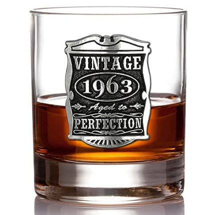 English Pewter Company Vintage Years 1963 60th Birthday or Anniversary Old Fashioned Whisky Rocks Glass Tumbler - Unique Gift Idea For Men [VIN002]