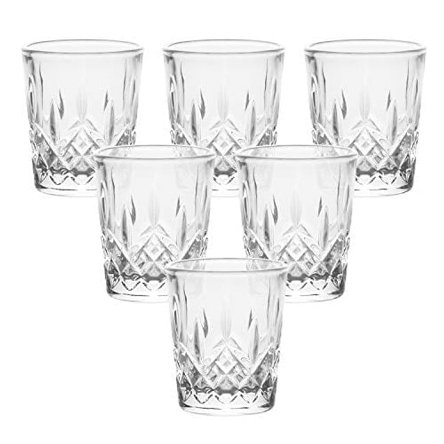 Enindel 3021.01 Carved Patterns Shot Glasses, 1.7 OZ, Set of 6, Clear, JY001