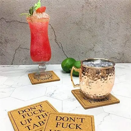 ENKORE Funny Coasters For Drinks Absorbent - DON'T F UP THE TABLE (Uncensored) - 8 Pack 4" Square Pad, Bigger Than Standard Cork Cup Coaster,Light Weight,Disposable - Perfect Housewarming Hostess Gift