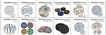 ENKORE Coasters For Drinks - Set of 6 with Holder, Black - Protect Furniture From Water Marks or Damage - Deep Tray and Rim Catch Cold Drink Sweat Without Spill, Large 4.3 Inch Size Fit All Cups