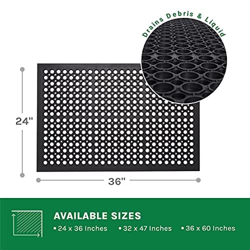 Crablux Anti-Fatigue Rubber Floor Mats for Kitchen New Bar Rubber Floor Mats Commercial Heavy Duty Floor Mat Black 36 60