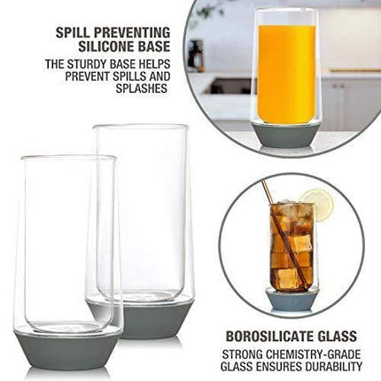 13 oz Glass Highball Cups - Set of 2 - Clear Long High Glasses - Cocktail Drinkware Glassware - Modern Base Tumbler for Tea Water or Drinks by Eparé