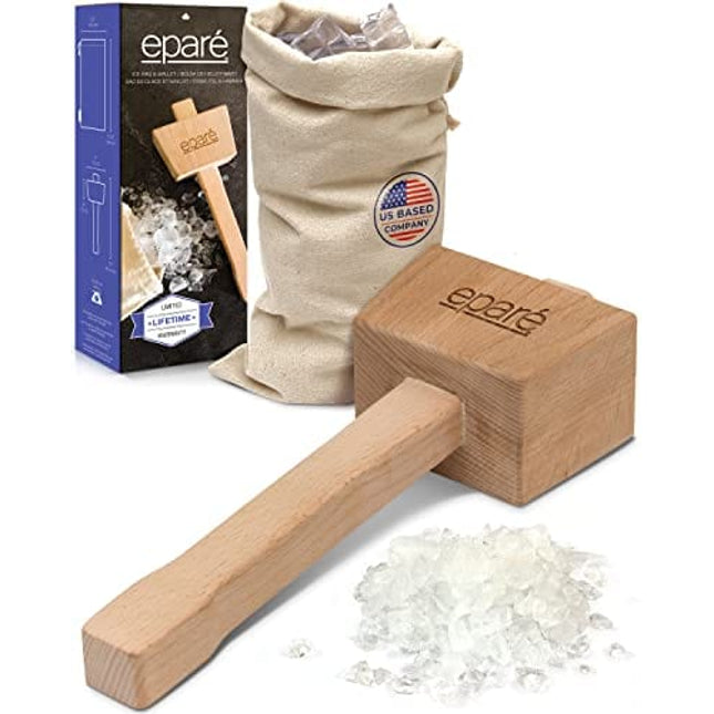 Lewis Bag & Ice Mallet - Manual Ice Crusher Wooden Hammer - Canvas Crushing Bag - Crushed Ice Bar Cocktails - Bartender & Kitchen Tools Kit by Eparé