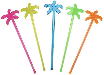 ESKONI 7 Inch Plastic Cocktail Ice Drink Swizzle Sticks Tropical Palm Tree Set of 50