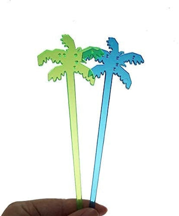 ESKONI 7 Inch Plastic Cocktail Ice Drink Swizzle Sticks Tropical Palm Tree Set of 50