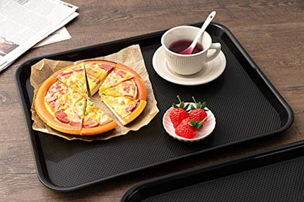 Eslite Rectangular Plastic Serving Trays,Fast Food Serving Cafeteria Trays,17"X13",Set of 6 (Black)