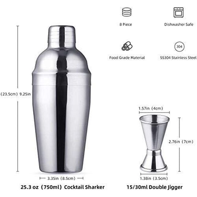 Esmula Cocktail Shaker Set 11 Piece, 25oz Stainless Steel Bartender Kit Professional Martini Mixing Bartending Kit Combination, Home Stylish Bar Tool Set with Cocktail Recipes Booklet
