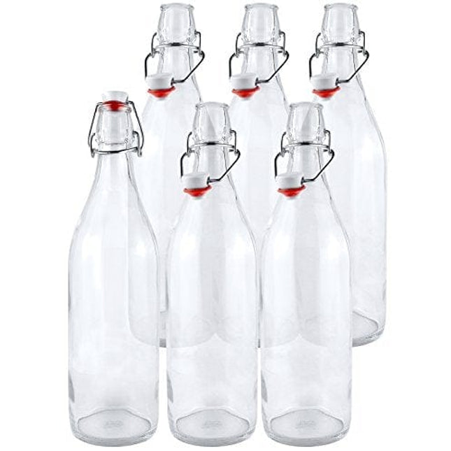 Estilo Swing Top Easy Cap Clear Glass Beer Bottles, Round, 16 oz, Set of 6