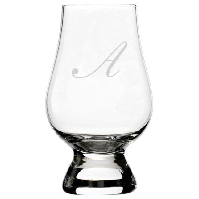 Bix Script Etched Monogram Glencairn Crystal Whisky Glass (Letter A)