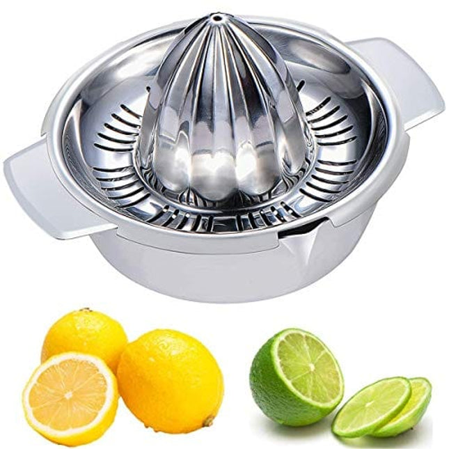 Citrus Lemon Orange Grapefuit Juicer Manual Squeezer Stainless Steel 304 Robust Hand Juicer Reamer Rotation Press with Strainer＆12 OZ Bowl, 2 Pour Spouts, Dishwasher Safe, Easy to Clean, Heavy Duty