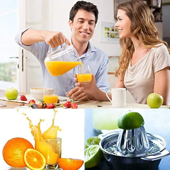 Citrus Lemon Orange Grapefuit Juicer Manual Squeezer Stainless Steel 304 Robust Hand Juicer Reamer Rotation Press with Strainer＆12 OZ Bowl, 2 Pour Spouts, Dishwasher Safe, Easy to Clean, Heavy Duty