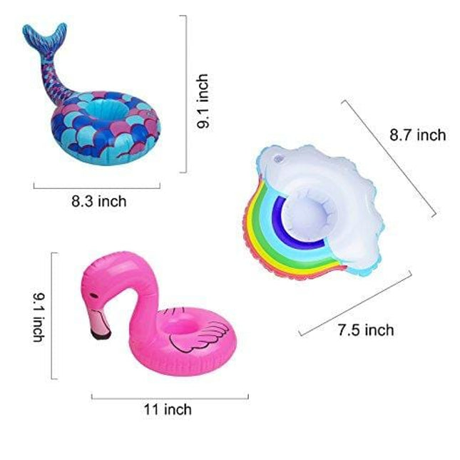 Etistta 9-Pack Inflatable Drink Holder Drinks Floats for Pool Party Summer Water Floatation Toy - Unicorn, Flamingo, Mermaid, Rainbow, Pineapple, Crab, Coconut Tree, Heart, Duck