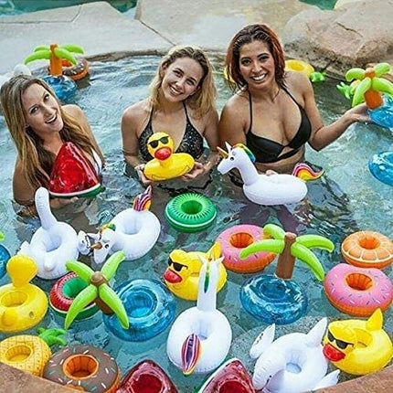 Etistta 9-Pack Inflatable Drink Holder Drinks Floats for Pool Party Summer Water Floatation Toy - Unicorn, Flamingo, Mermaid, Rainbow, Pineapple, Crab, Coconut Tree, Heart, Duck