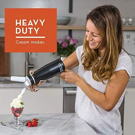 EurKitchen Professional Aluminum Whipped Cream Dispenser - Leak-Free Whip Cream Maker Canister with 3 Decorating Nozzles & Cleaning Brush - 1-Pint / 500 mL Cream Whipper - N2O Chargers (Not Included)