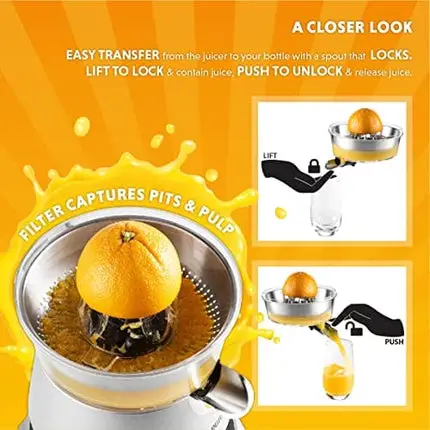 Eurolux Electric Orange Juicer Squeezer Stainless Steel 160 Watts of Power Soft Grip Handle and Cone Lid for Easy Use