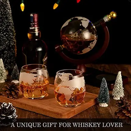 Gifts for Men, Whiskey Decanter Set with 2 Etched Globe Glasses, Unique Stocking Stuffers for Men Christmas Anniversary Birthday House Warming Gift for Him Dad Husband, Cool Man Cave Presents Bourbon