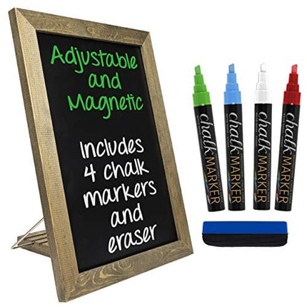 Excello Global Products Rustic Tabletop Chalkboard: Includes 4 Liquid Chalk Markers Magnetic Eraser - Adjustable Small Magnetic Board Kitchen Sign - Vintage Decoration Countertop Memo - 15"x11" Inches