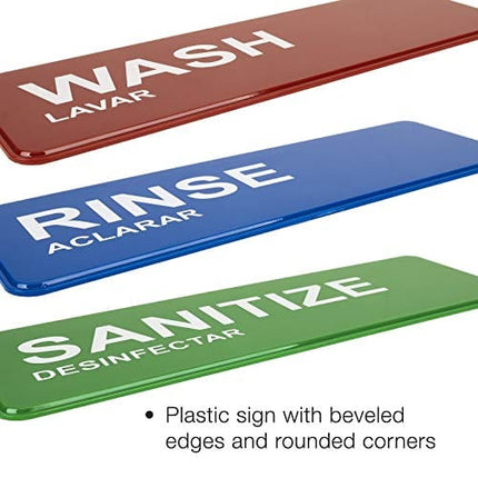 Excello Global Products Wash, Rinse, Sanitize Signs 8.5"x2.75" (3 Signs)