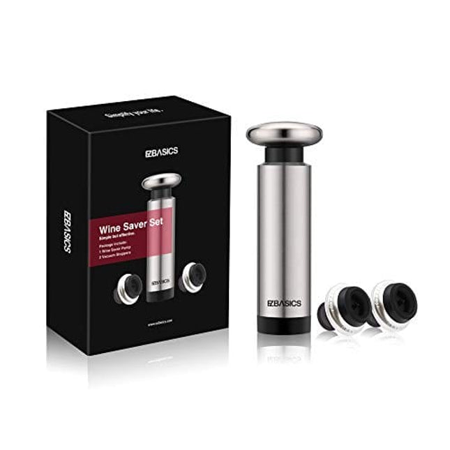 Wine Stoppers EZBASICS Wine Saver Pump with Wine Bottle Stoppers, Stainless Steel Pump + 4 Wine Stoppers