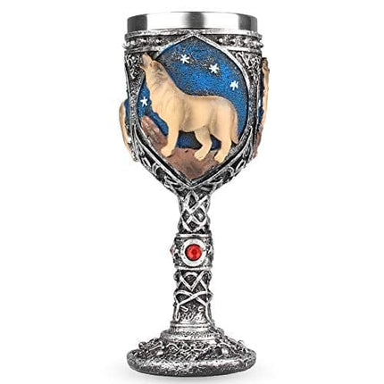 Wolf Goblet Stainless Steel, Resin 3D Wine Chalice Goblet Cup Kitchen Party Hosting Decorative Holiday Souvenirs (Brown)