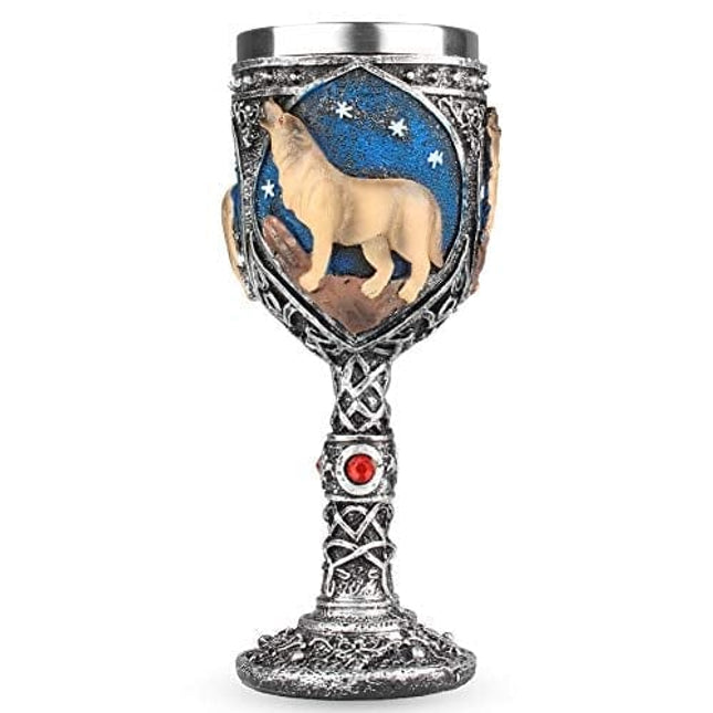 Wolf Goblet Stainless Steel, Resin 3D Wine Chalice Goblet Cup Kitchen Party Hosting Decorative Holiday Souvenirs (Brown)