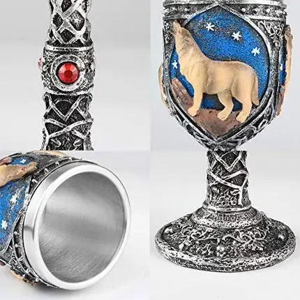 Wolf Goblet Stainless Steel, Resin 3D Wine Chalice Goblet Cup Kitchen Party Hosting Decorative Holiday Souvenirs (Brown)