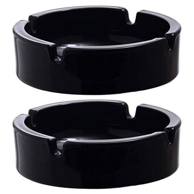 Fargus Glass Ashtrays for Cigarettes, Portable Decorative Modern Ashtray for Home Office Indoor Outdoor Patio Use, Fancy Cute Cool Ash Tray, Pack of 2 (Black)