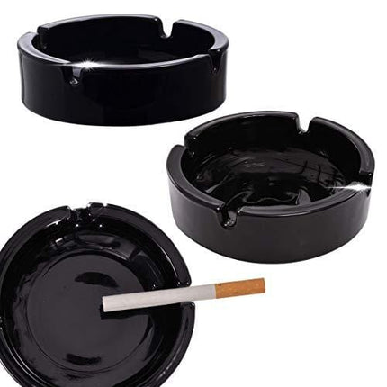 Fargus Glass Ashtrays for Cigarettes, Portable Decorative Modern Ashtray for Home Office Indoor Outdoor Patio Use, Fancy Cute Cool Ash Tray, Pack of 2 (Black)