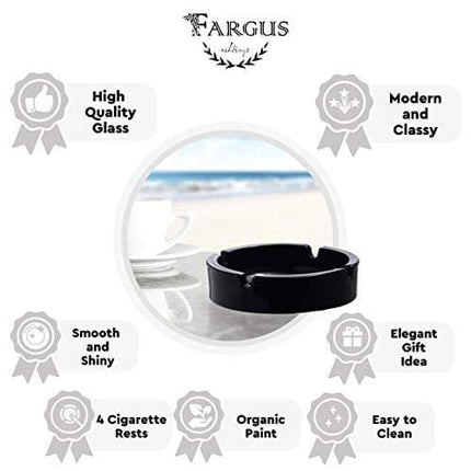 Fargus Glass Ashtrays for Cigarettes, Portable Decorative Modern Ashtray for Home Office Indoor Outdoor Patio Use, Fancy Cute Cool Ash Tray, Pack of 2 (Black)