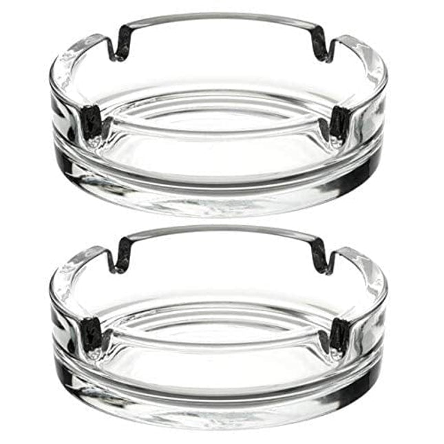 Fargus Glass Ashtrays for Cigarettes, Portable Decorative Modern Ashtray for Home Office Indoor Outdoor Patio Use, Fancy Cute Cool Ash Tray, Pack of 2 (Clear)