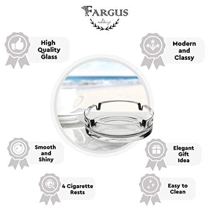 Fargus Glass Ashtrays for Cigarettes, Portable Decorative Modern Ashtray for Home Office Indoor Outdoor Patio Use, Fancy Cute Cool Ash Tray, Pack of 2 (Clear)