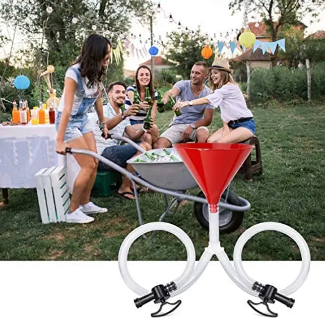 Farielyn-X Beer Bong Funnel with Valve - Newest Valve Design Extra Long 2.5 feet (30 inch) Kink Free Tube & Leakproof Easy Valve Premium Funnel for Beer Drinking Games, College Parties(Double Header)