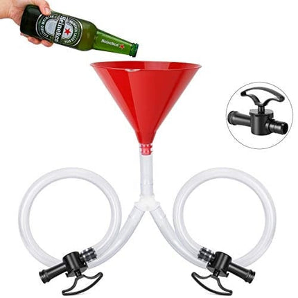 Farielyn-X Beer Bong Funnel with Valve - Newest Valve Design Extra Long 2.5 feet (30 inch) Kink Free Tube & Leakproof Easy Valve Premium Funnel for Beer Drinking Games, College Parties(Double Header)