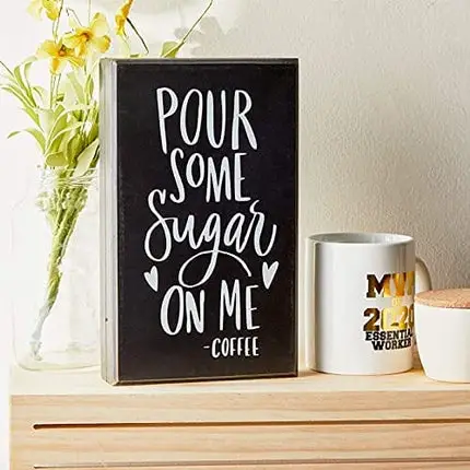 Farmlyn Creek Wooden Coffee Sign, Pour Some Sugar on Me (Black, 6 x 10 Inches)