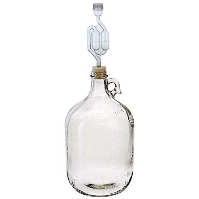 FastRack 1 gal Glass Wine Fermenter, INCLUDES Rubber Stopper and Twin Bubble Airlock, Multicolor