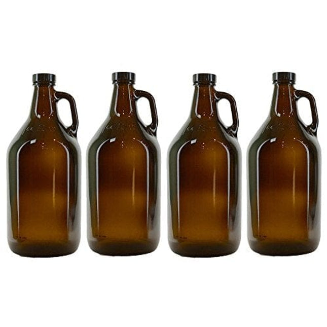 True Fabrications 1/2 Gallon Brown Beer Growler with poly seal caps, Reusable, Has Uv Protection (Pack of 4)