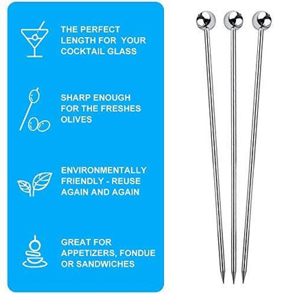 15PCS Cocktail Picks, Upgrade Stainless Steel Martini Picks, Reusable Metal Cocktail Skewers, 4.3 Inches Cocktail Toothpicks for Martinis Olives Appetizers Sandwich by FATLODA