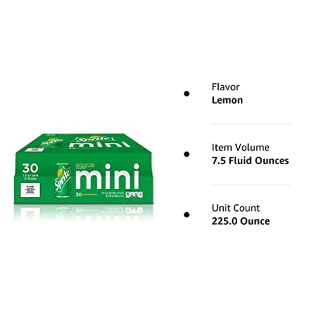 Sprite Lemon-Lime Natural-Flavored Soda Mini Cans Soft Drink - 30 Pack Cans (7.5 Oz)