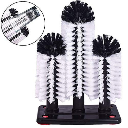 Water Bottle Cleaning Brush Glass Cup Washer with Suction Base 3 Head Bristle Brush for Beer Cup, Long Leg Cup, Red Wine Glass and More Bar Kitchen Sink Home Tools
