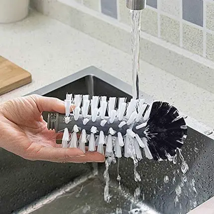 Water Bottle Cleaning Brush Glass Cup Washer with Suction Base 3 Head Bristle Brush for Beer Cup, Long Leg Cup, Red Wine Glass and More Bar Kitchen Sink Home Tools
