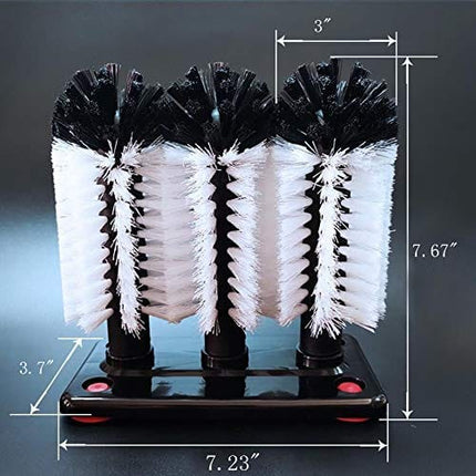 Water Bottle Cleaning Brush Glass Cup Washer with Suction Base 3 Head Bristle Brush for Beer Cup, Long Leg Cup, Red Wine Glass & More Bar Kitchen Sink Home Tools