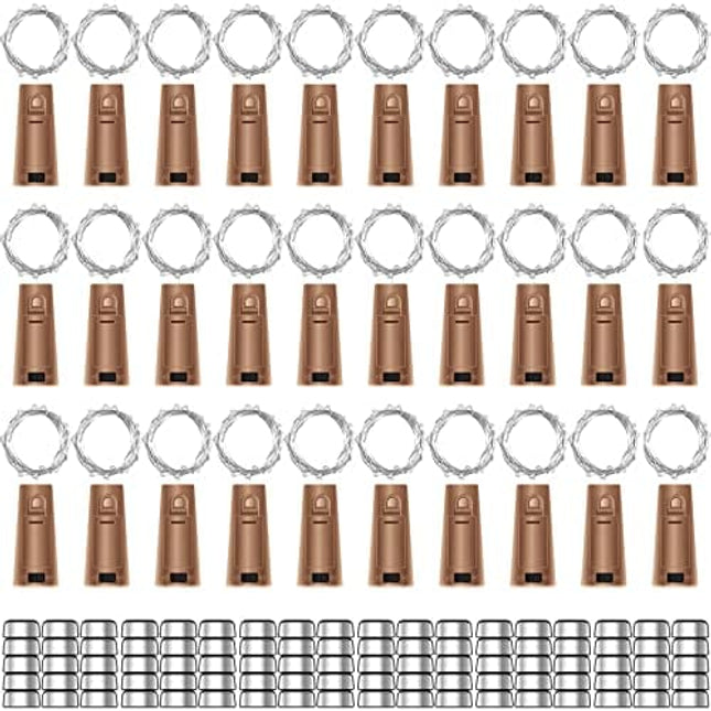 30 Pack Wine Bottle Lights with Cork - Cork Bottle Lights 90 Additional Batteries 6.6 Feet Silver Wire 20 LEDs,Fairy Mini String Lights for Christmas,DIY,Party,Decor,Wedding (Warm White)
