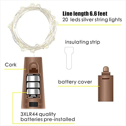 30 Pack Wine Bottle Lights with Cork - Cork Bottle Lights 90 Additional Batteries 6.6 Feet Silver Wire 20 LEDs,Fairy Mini String Lights for Christmas,DIY,Party,Decor,Wedding (Warm White)