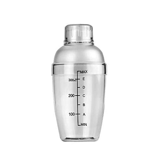 1Pc Plastic Cocktail Shaker with Scale and Strainer Top, Clear Plastic Cocktail Shaker Bottle Wine Mixer Bottle Cocktail Tea Measuring Jigger for Bar Party Home Use (350ml/12oz)