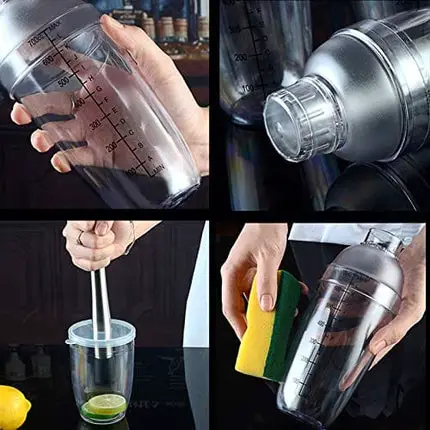 1Pc Plastic Cocktail Shaker with Scale and Strainer Top, Clear Plastic Cocktail Shaker Bottle Wine Mixer Bottle Cocktail Tea Measuring Jigger for Bar Party Home Use (350ml/12oz)