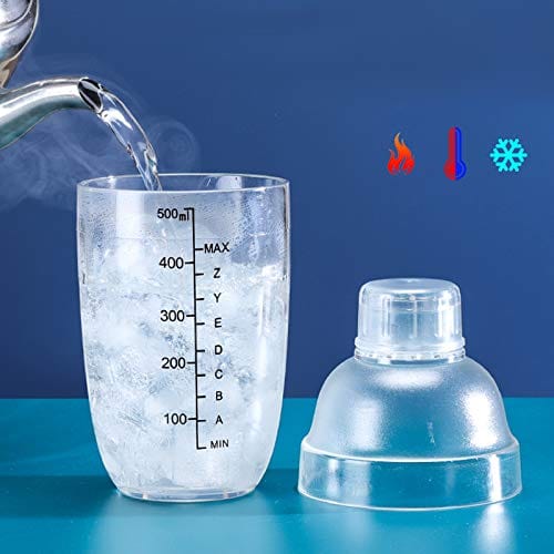 FEOOWV 2 Pcs Plastic Cocktail Shaker,Drink Mixer Hand Shaker Cup with  Scales,Transparent (17 oz / 500cc)