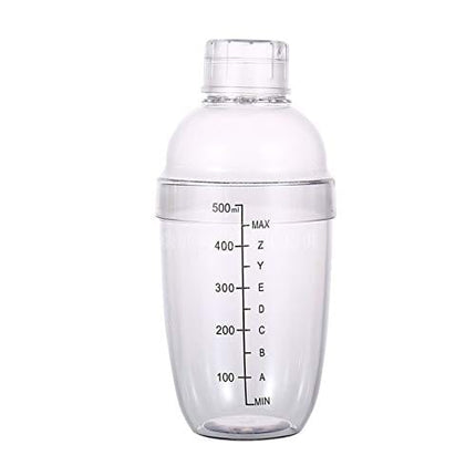 1Pc Plastic Cocktail Shaker with Scale and Strainer Top, Clear Plastic Cocktail Shaker Bottle Wine Mixer Bottle Cocktail Tea Measuring Jigger for Bar Party Home Use (500ml/17oz)