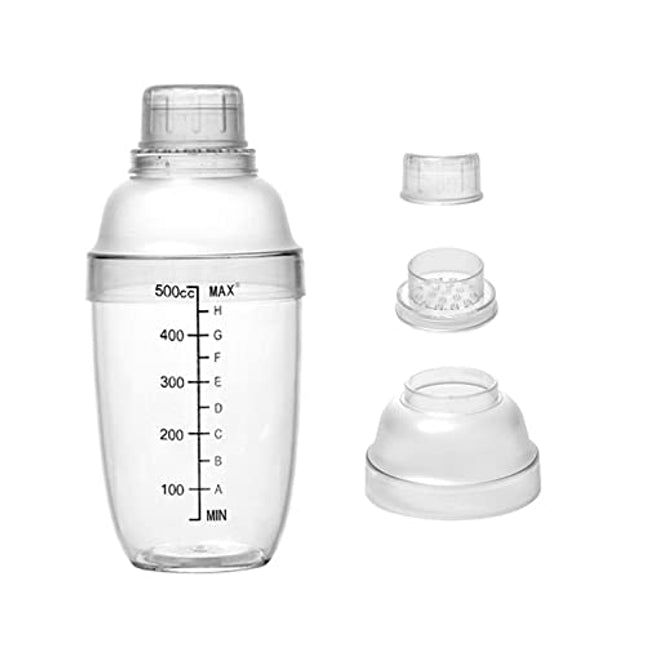 FEOOWV Upgraded Four-stage Plastic Cocktail Shaker, Hand Drink Mixer, Boba Tea Shaker Cup with Scales, Bar Tool Transparent (1, 17oz)