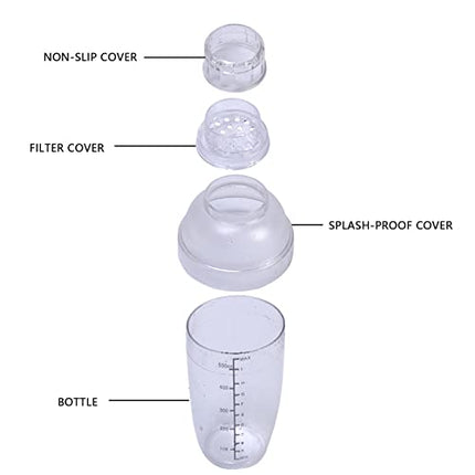 FEOOWV Upgraded Four-stage Plastic Cocktail Shaker, Hand Drink Mixer, Boba Tea Shaker Cup with Scales, Bar Tool Transparent (1, 17oz)